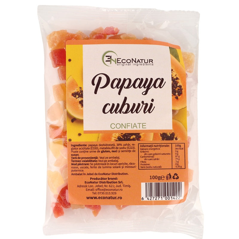Papaya cuburi confiate 100gr - Eco Natur