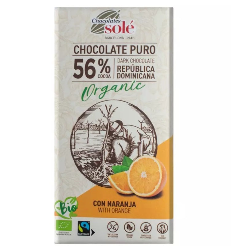 Ciocolata neagra 56%cacao cu portocale eco 100gr - Pronat