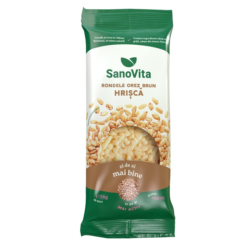Rondele orez brun cu hrisca 56gr - Sano Vita
