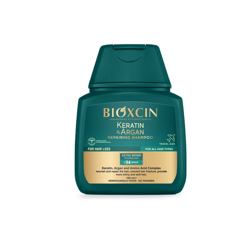 Șampon cu keratină și argan (100 ml) – Bioxcin - Păr refăcut