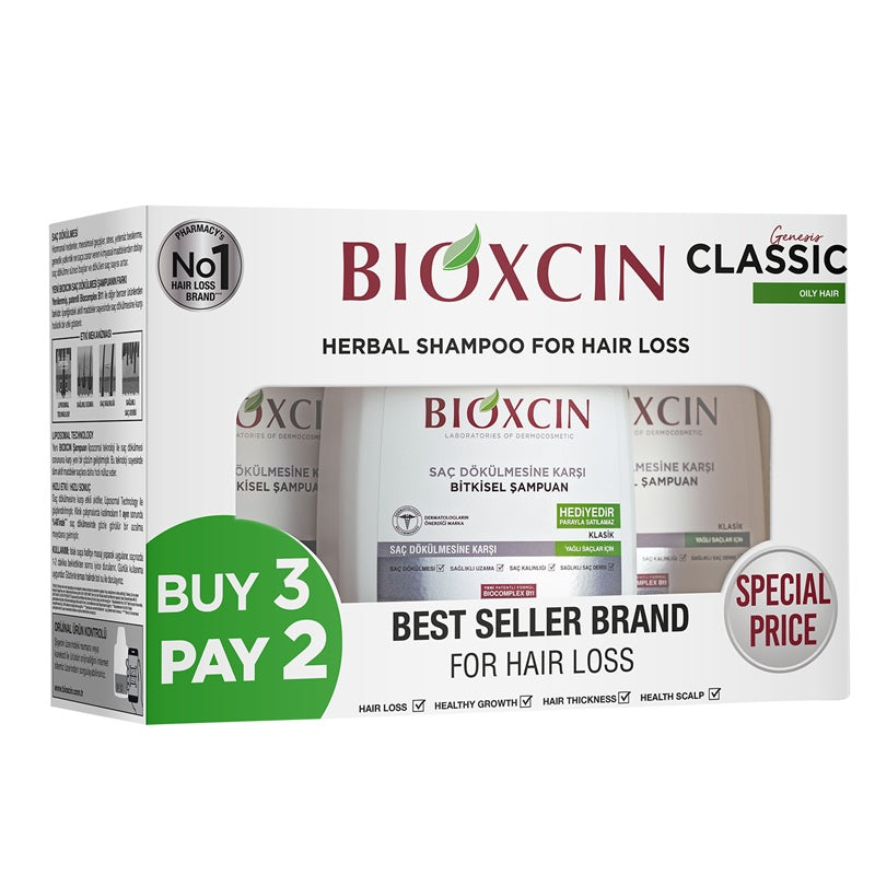 Șampon anticădere păr gras (3 x 300 ml) – Bioxcin - Pachet