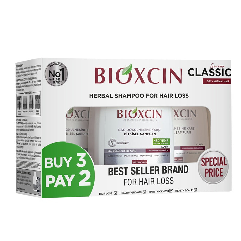 Șampon anticădere păr normal/uscat (3 x 300 ml) – Bioxcin