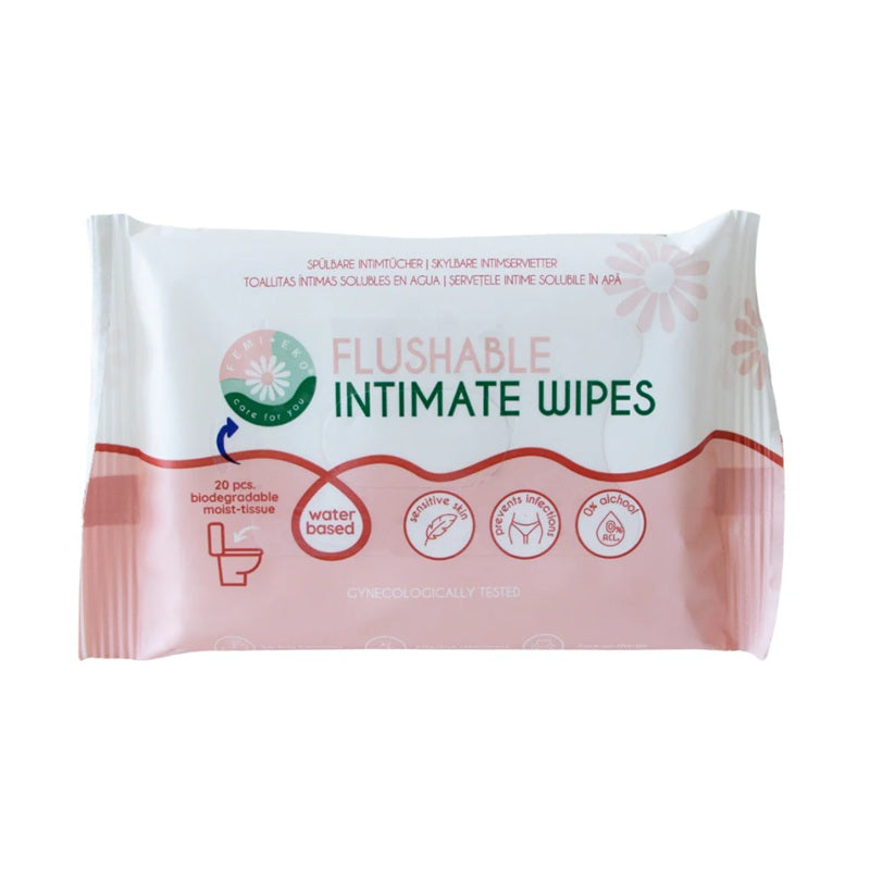 Șervețele intime flushable 20 bucăți – FemiEko