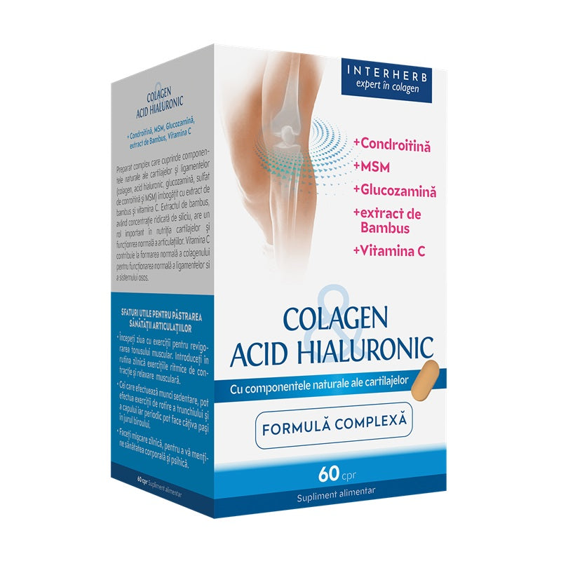 Colagen si Acid Hialuronic Formula Complexa, 60 comprimate - Interherb