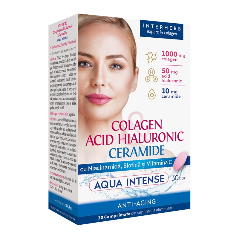 Colagen si Acid Hialuronic si Ceramide Aqua Intense 30 comprimate - Interherb