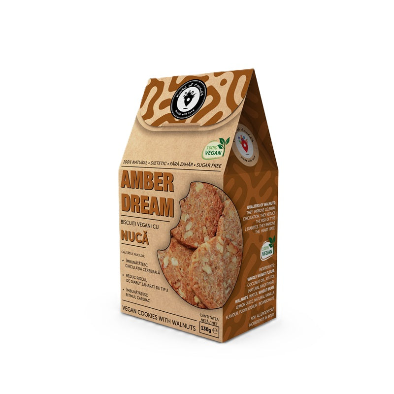 Biscuiți Vegani Amber Dream cu Nucă (Fără Zahăr), 130g – THE COOKIES