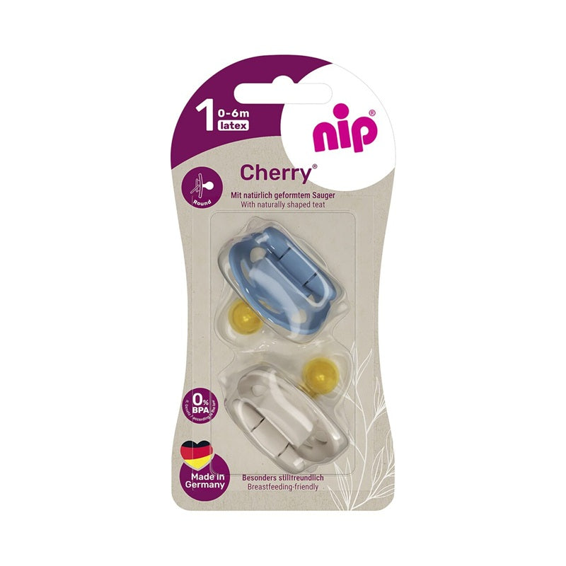 Suzete rotunde din latex Nip Cherry Marimea 1 Baieti, 0-6 luni, 2 bucati - Abi Solutions