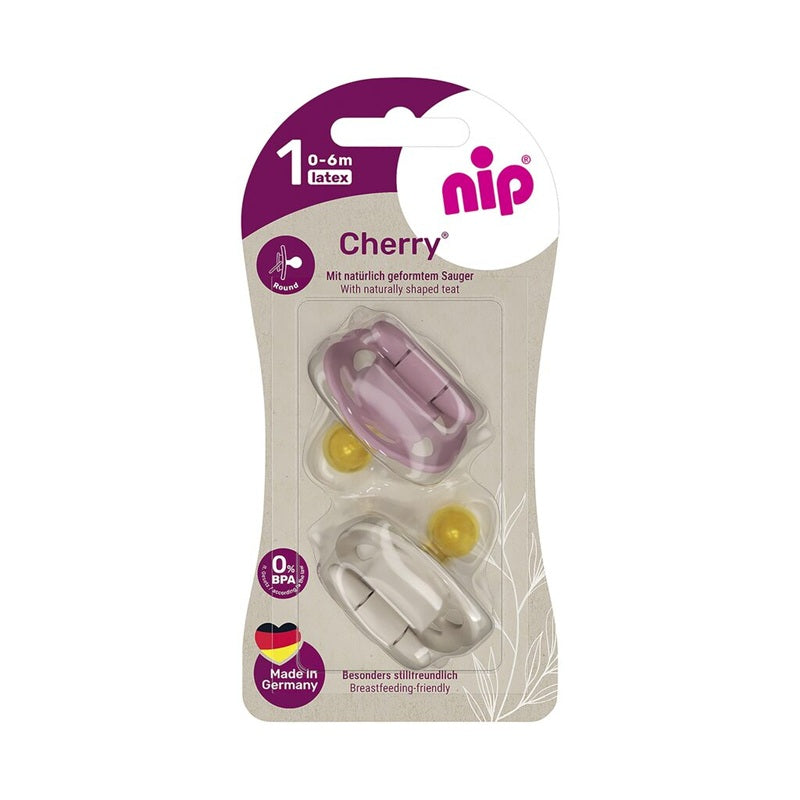 Suzete rotunde din latex Nip Cherry Marimea 1 Fete, 0-6 luni, 2 bucati - Abi Solutions
