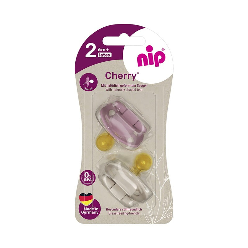 Suzete rotunde din latex Nip Cherry Marimea 2 Fete, +6 luni, 2 bucati - Abi Solutions