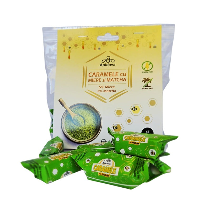 Caramele cu miere si matcha, 150g - Apidava