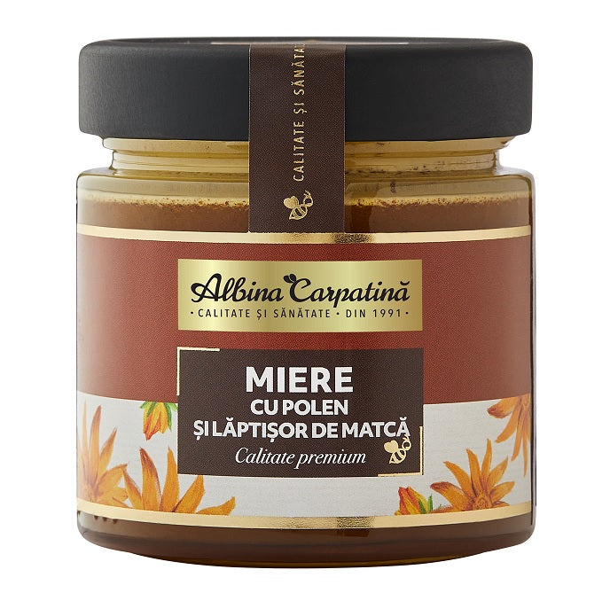 Miere cu polen si laptisor de matca 270gr - Apicola Pastoral Georgescu