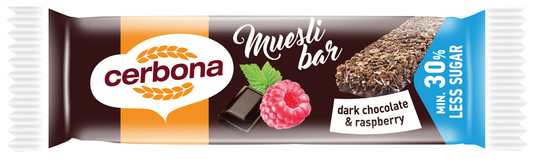 Baton musli cioco neagra&zmeura fara zahar 20gr - Cerbona