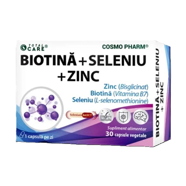 Biotina + seleniu + zinc 30cps vegetale - Cosmo Pharm