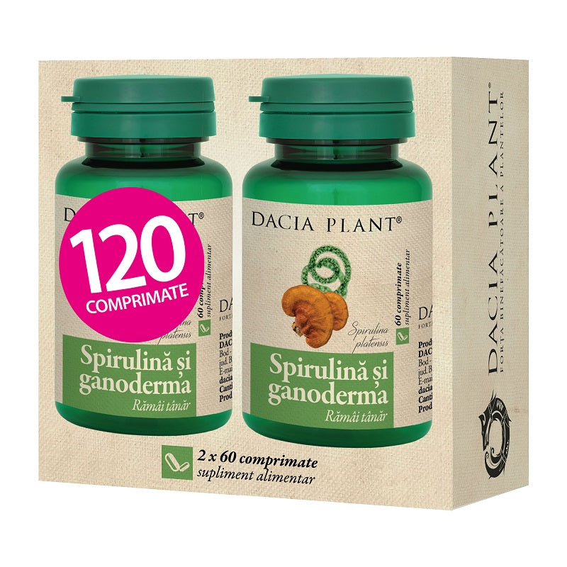 Spirulina si ganoderma 120cpr (2*60cpr pch) - Dacia Plant