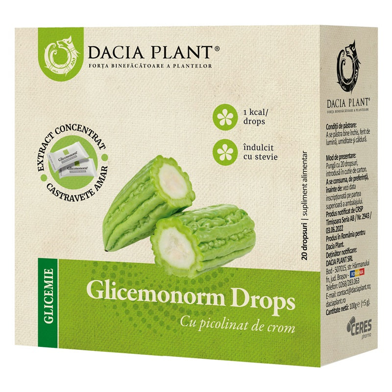 Glicemonorm drops îndulcit cu stevie (20 dropsuri) – Dacia Plant - Dulce, dar fără zahăr