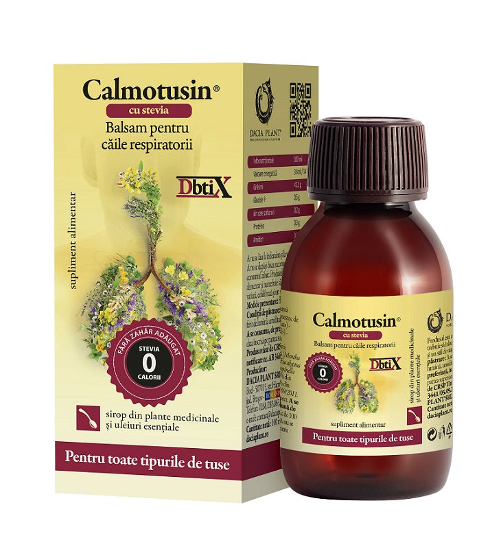 Calmotusin cu stevia Dbtix sirop (100 ml) – Dacia Plant - Fără zahăr, pentru gât și respirație