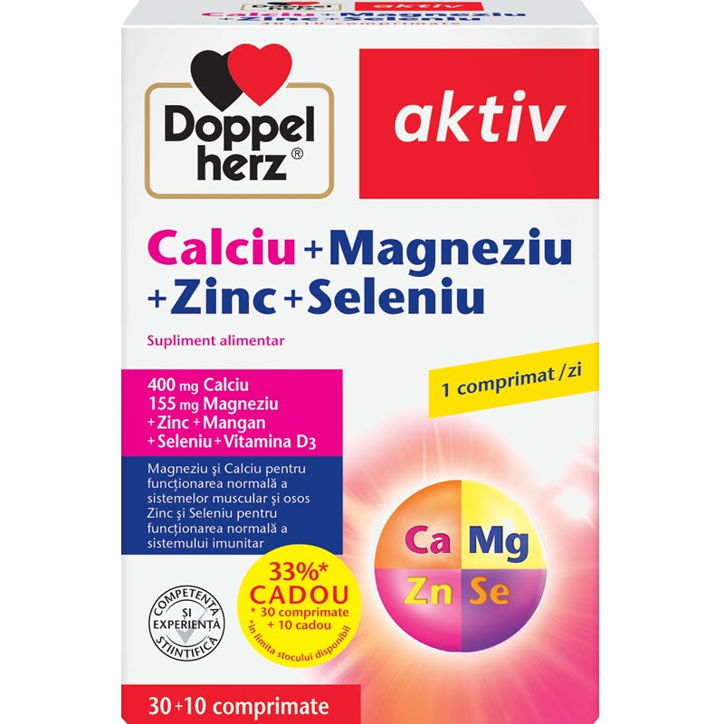 Calciu + Magneziu + Zinc + Seleniu, 30 + 10 comprimate Cadou - Doppel Herz