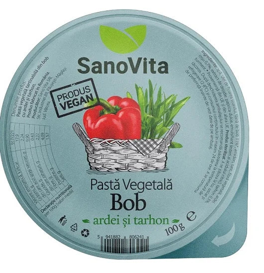 Pasta vegetala din bob cu ardei & tarhon, 100 gr-SANO.00245