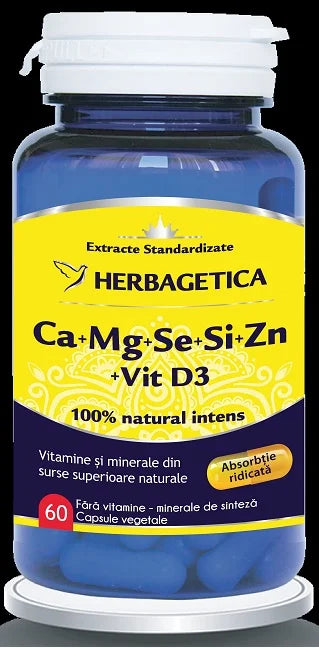 Ca + Mg + Se + Si + Zn (Organice) cu D3, 60 cps-HERB.01034