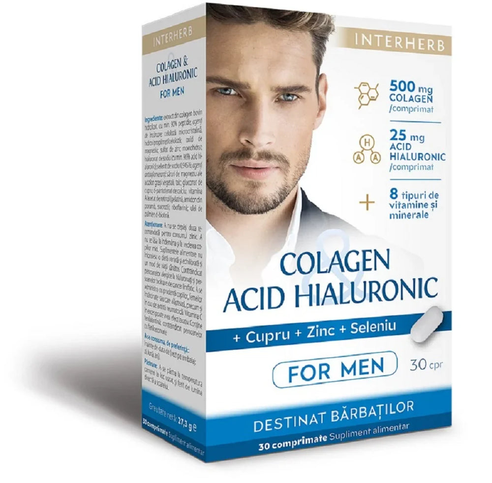 Colagen & Acid Hialuronic pentru Barbati, 30 comprimate-INTE.00214