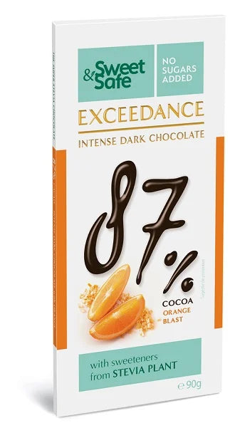 Ciocolata intens amaruie 87% cu portocala, indulcita cu Stevia, 90 gr-SLYD.00054