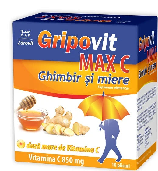 Gripovit Max C, Vitamina C 850 mg, ghimbir & miere, 10 dz-ZDRO.00541