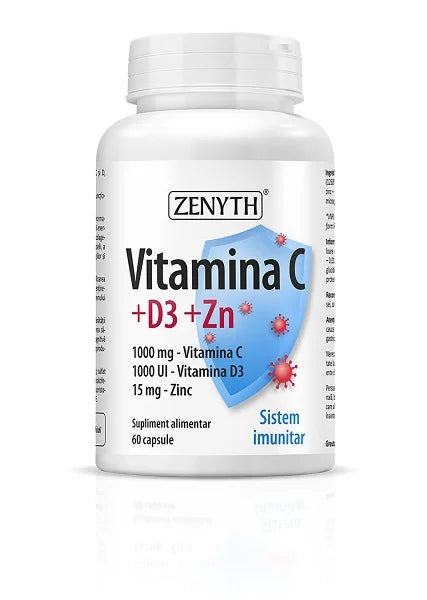 Vitamina C 1000 mg + D3 1000 UI + Zn 15 mg, 60 cps-ZENY.00140
