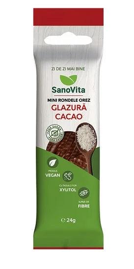 Mini rondele de orez cu glazura cacao (fara zahar, xylitol), 24 gr-SANO.00287