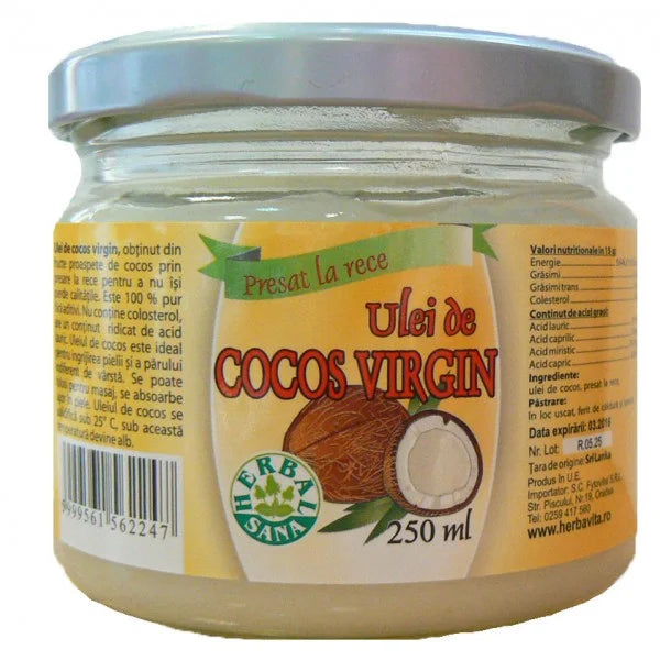 Ulei de Cocos Virgin Presat la Rece, 250 ml (Uz Intern)-HERB.00682