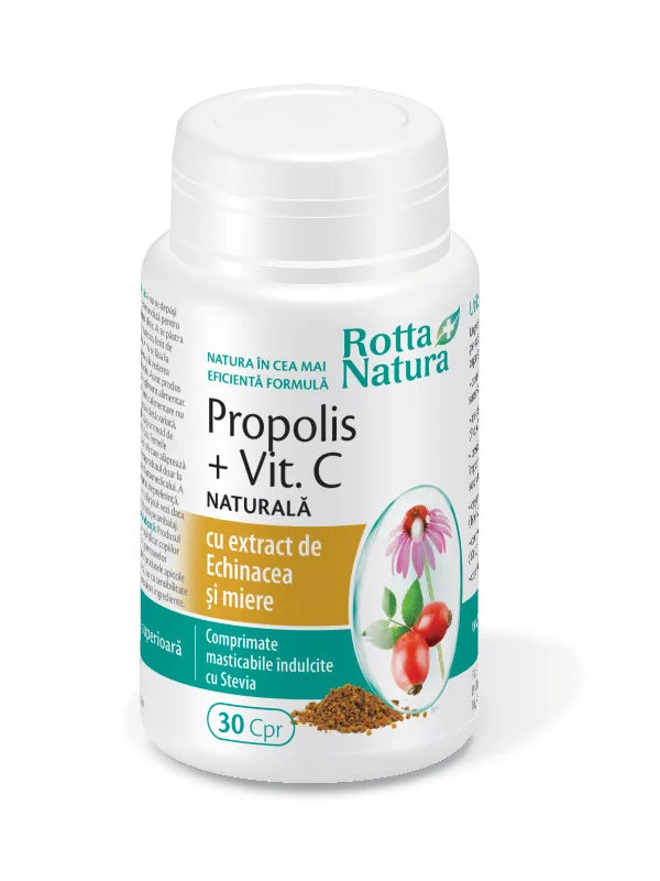 Propolis + Vitamina C naturala + Echinacea + Miere, 30 cpr masticabile-ROTT.00189