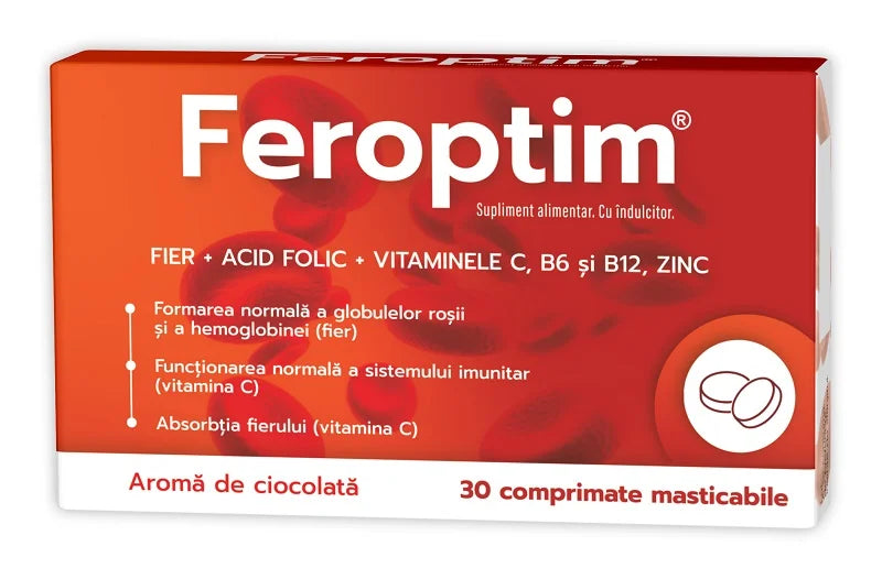 Feroptim, aroma ciocolata, 30 cps masticabile-ZDRO.00652