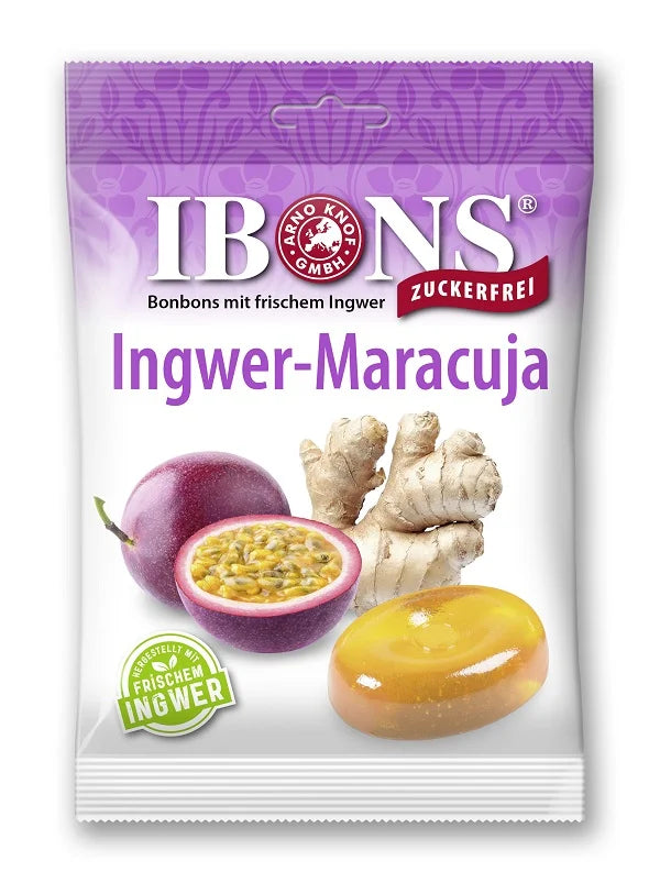 Dropsuri cu Ghimbir & Fructul Pasiunii Fara Zahar, 75 g-IBON.00009