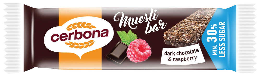 Baton musli cu ciocolata neagra si zmeura fara zahar 20 gr-CERB.00001