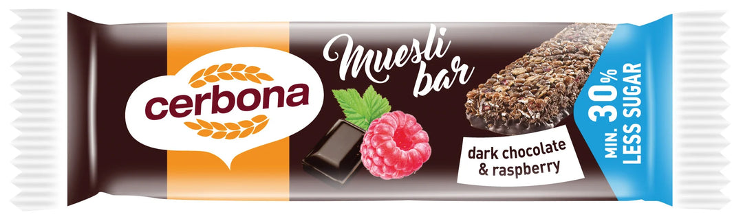 Baton musli cu ciocolata neagra si zmeura fara zahar 20 gr-CERB.00001