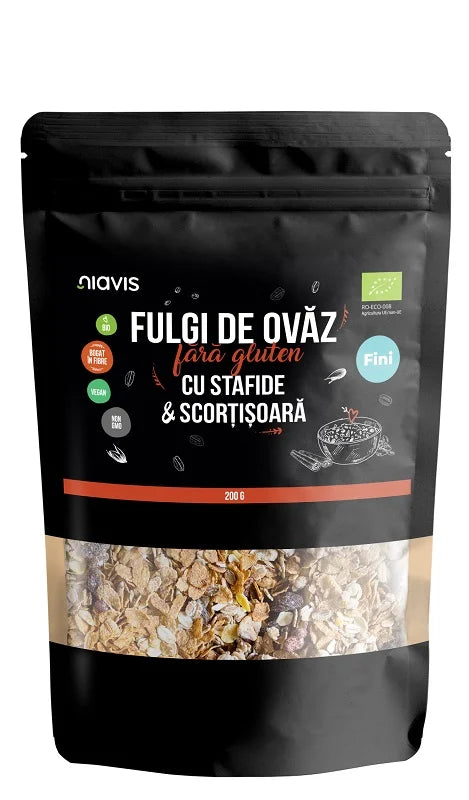 Fulgi Ovaz cu Stafide si Scortisoara, Fara Gluten, Eco, 200 g-NIAV.00133