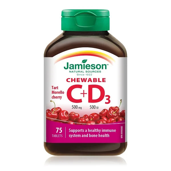 Vitamina C 500 mg + D3 500 UI, Aroma Cirese, 75 comprimate masticabile-JAMI.00035