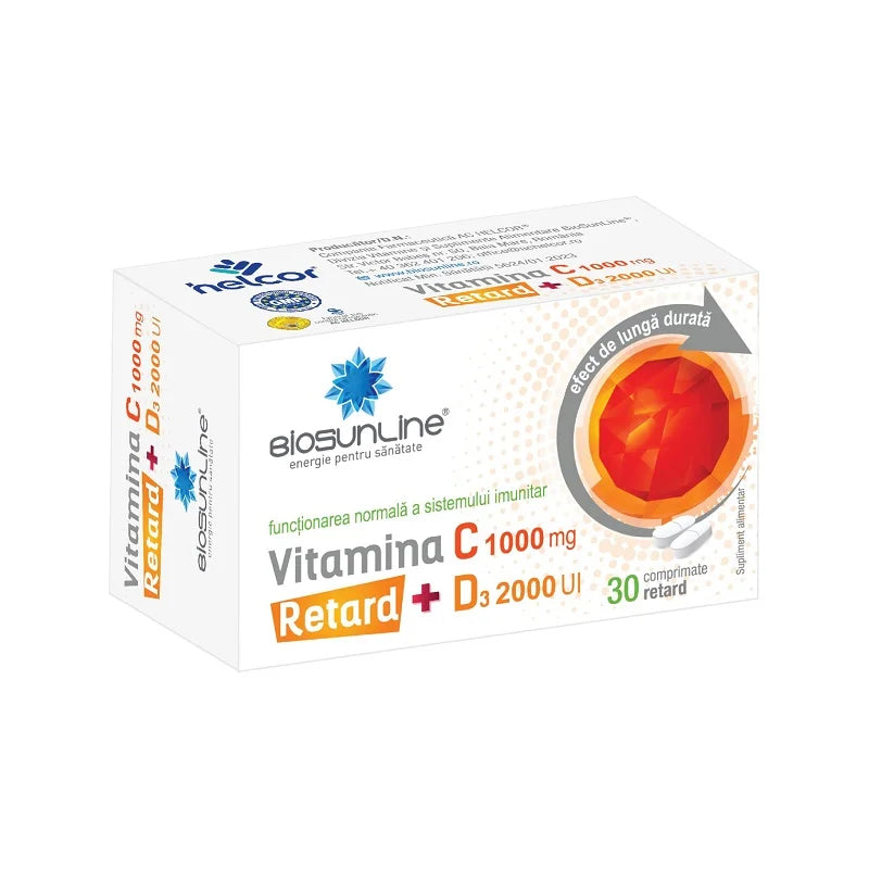 Vitamina C 1000 mg retard cu D3 2000 UI, 30 comprimate-HELC.00178