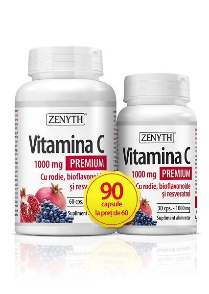 Vitamina C Premium, rodie & bioflavonoide & resveratrol, 90 cps la pret de 60 cps-ZENY.00105
