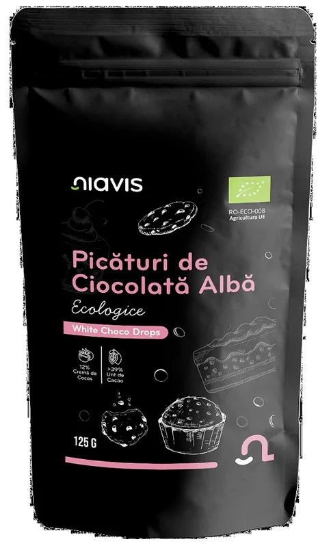 Picaturi Ciocolata Alba Bio, 125 g-NIAV.00145