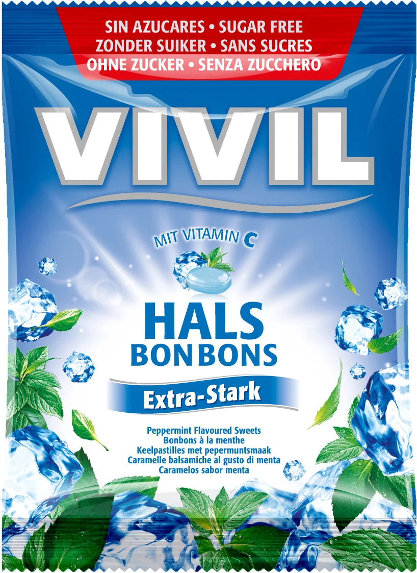 Bomboane menta cu Vitamina C, fara zahar (Extra Stark) Vivil, 60 gr-VIVI.00027