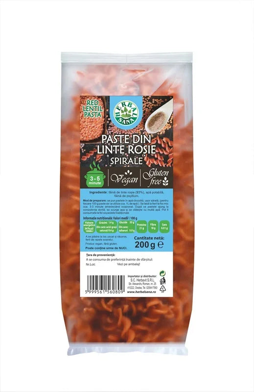 Paste Spirale cu Faina de Linte Rosie, 200 g-HERB.01518