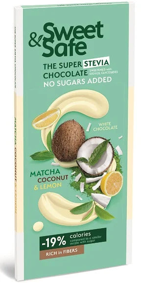 Ciocolata alba cu matcha, cocos & lamaie, 90 gr (Sweet & Safe)-SLYD.00051