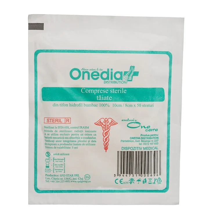 Comprese sterile taiate, 10 cm x 8 cm, 50 straturi-ONED.00191