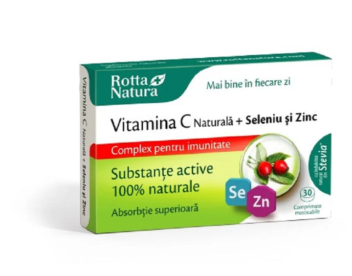 Vitamina C naturala + Seleniu si Zinc, 30 cpr masticabile-ROTT.00212