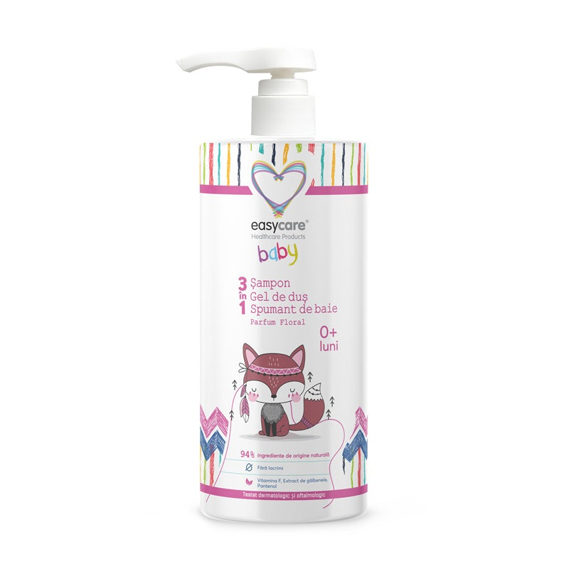 Sampon & gel dus & spuma baie 3in1 +0luni floral pompita 1000ml - Easy Care Baby