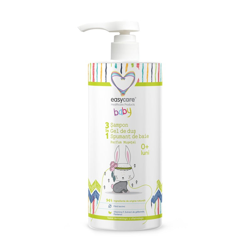 Sampon & gel dus & spuma baie 3in1 +0luni musetel pompita 1000ml - Easy Care Baby