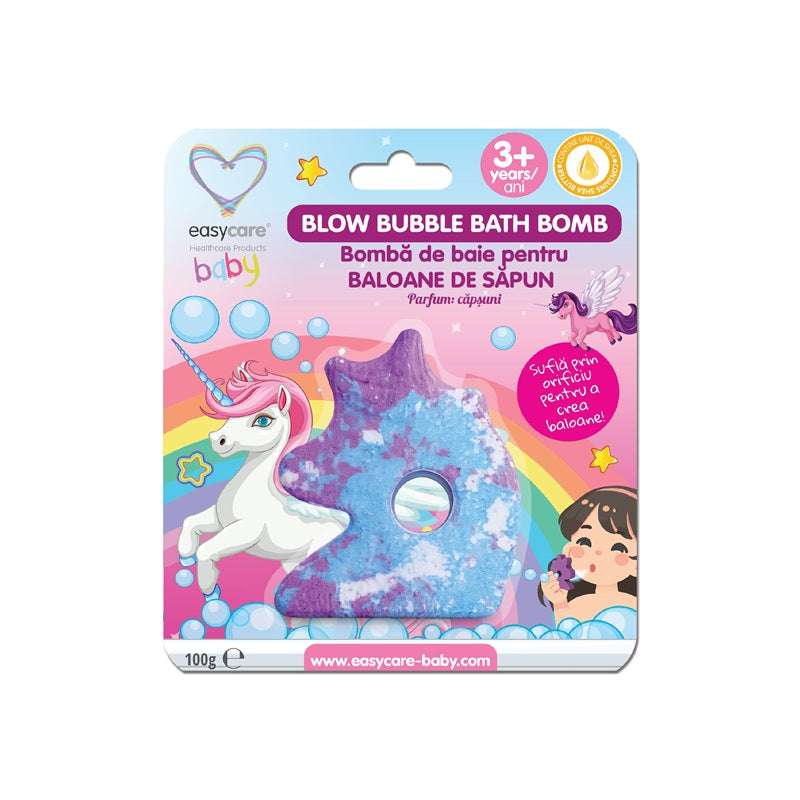 Bombă de baie spumantă Unicorn cu aromă de căpșuni, 100g - Easy Care Baby Baby