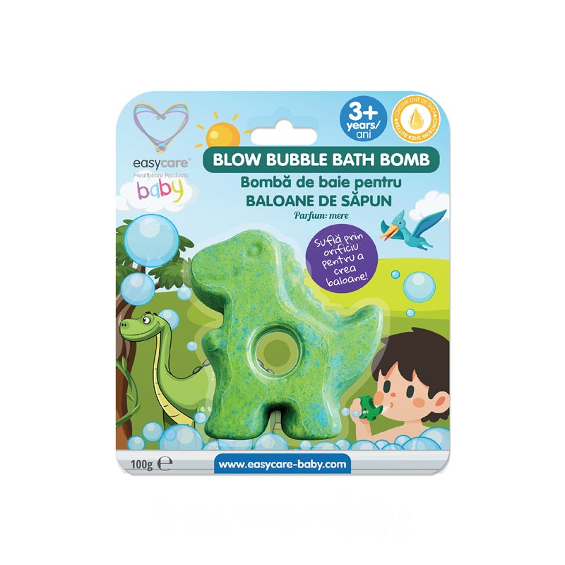 Bombă de baie spumantă Dinozaur cu aromă de mere, 100g - Easy Care Baby