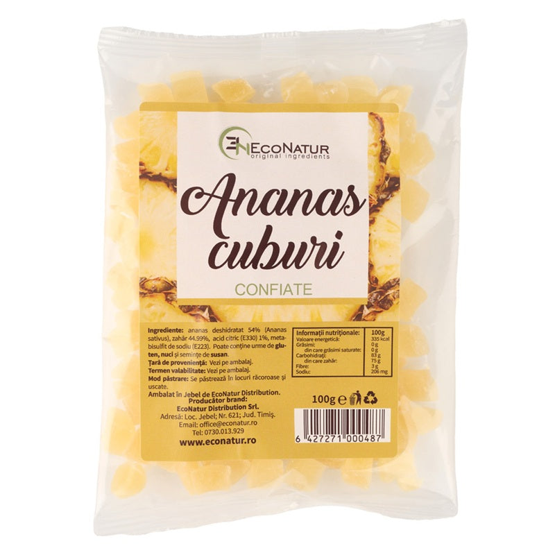 Ananas confiat cuburi 100gr - Eco Natur