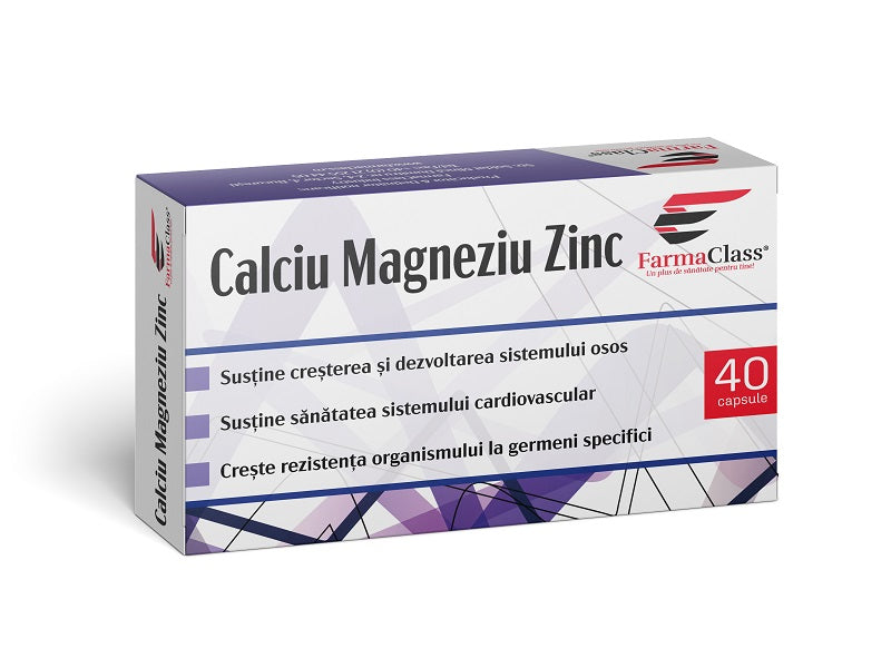 Calciu, magneziu & zinc (40 capsule) – Farma Class - Calciu, magneziu, zinc